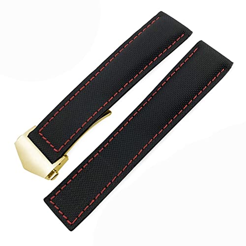 KGFCE Für Tag Heuer Carrera Aquaracer 20mm 22mm Uhr Watch Armbänder Canvas Nylon Leder Uhren Gurt Schnallen Schwarz Uhr Band(Black red gold,20mm) von KGFCE