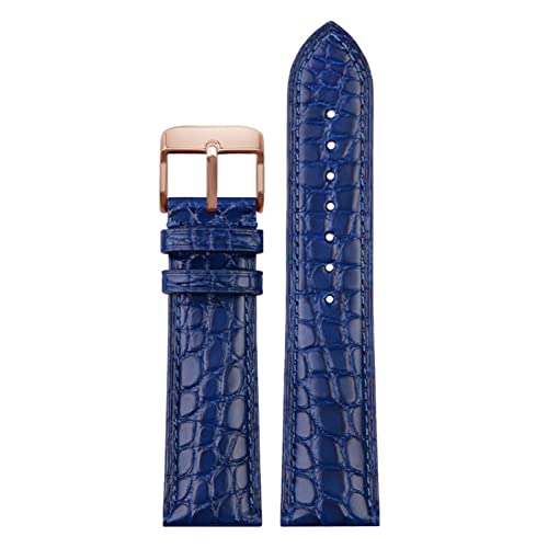 KGFCE Für jedes luxuriöse Armband Krokodilgurt weiche blaue Leder -Uhrenband -Schmetterlingsverschluss 18 20mm 22 mm Männer Handgelenk Band(Blue rosegold Pin,20mm) von KGFCE