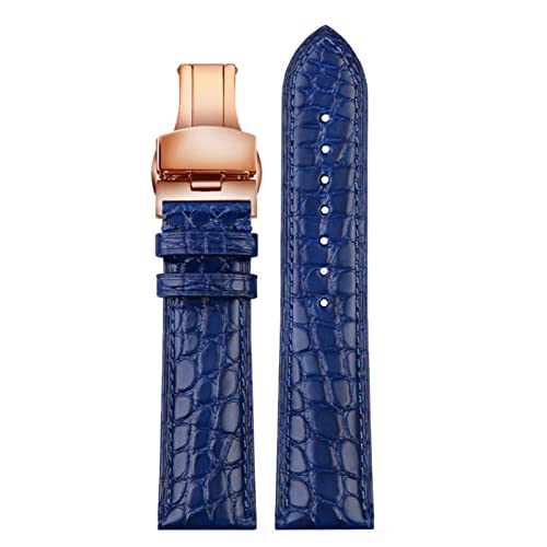 KGFCE Für jedes luxuriöse Armband Krokodilgurt weiche blaue Leder -Uhrenband -Schmetterlingsverschluss 18 20mm 22 mm Männer Handgelenk Band(Blue rosegold fold,20mm) von KGFCE