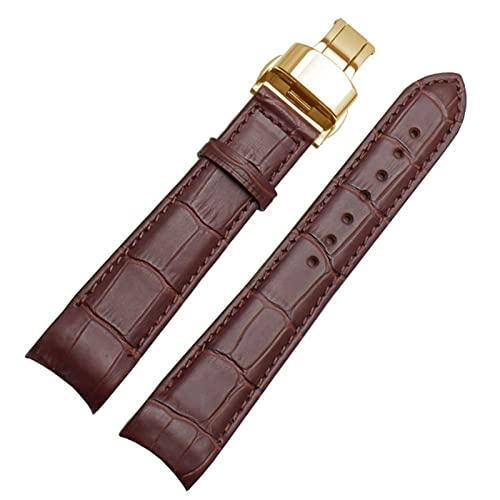 KGFCE Gebogene End -Männer Watchband -Gurte für BL9002-37 05A BT0001-12E 01A Marke Watch echtes Leder mit Schmetterlingsschnalle 20 21 22 mm(Brownx gold clasp,20mm) von KGFCE