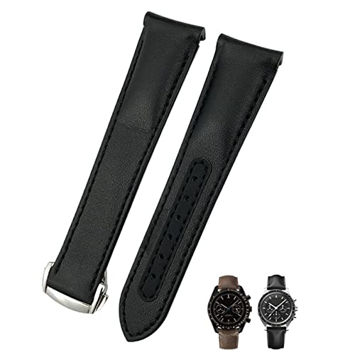 KGFCE Gebogenes Echtleder-Uhrenarmband, 19 mm, 20 mm, 21 mm, passend für Omega Seamaster Planet Ocean 300/600 DE VILLE AT150 Uhrenarmband aus Rindsleder, 22 mm, Achat von KGFCE