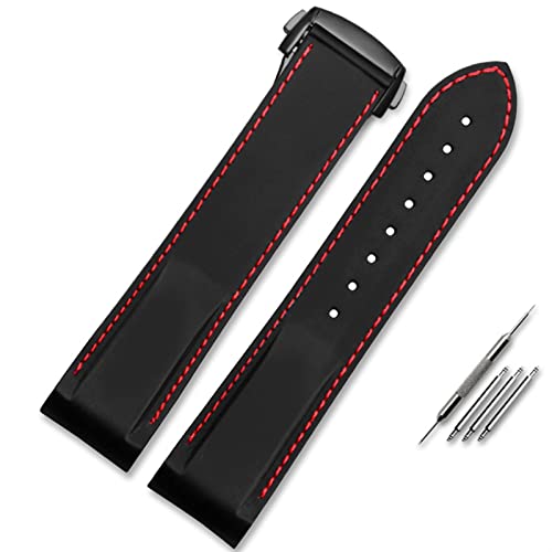 KGFCE Geeignet für Omega Watchband 20mm 22 mm Silikon -Uhrenband mit faltbarem Verschluss gebogen(Black red black,20mm) von KGFCE
