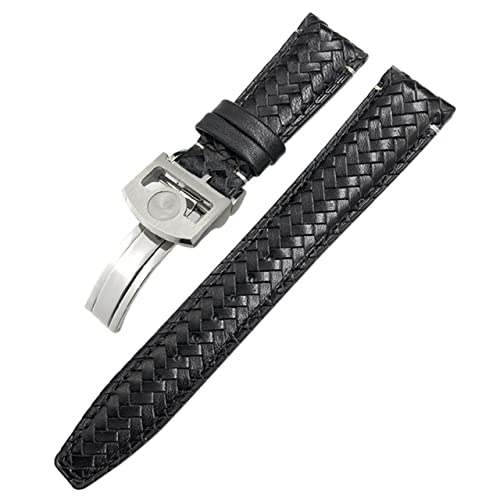 KGFCE Gewebtes Rindsleder-Uhrenarmband mit gebogenem Ende, 20 mm, 21 mm, 22 mm, passend für IWC Portugieser Pilots Echtleder-Uhrenarmband(Black Silver Buckle1,20mm) von KGFCE