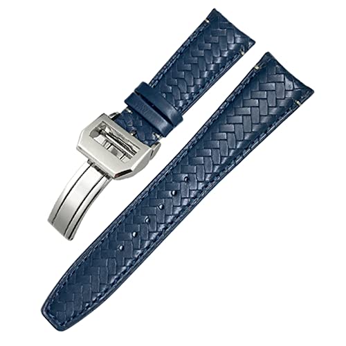 KGFCE Gewebtes Rindsleder-Uhrenarmband mit gebogenem Ende, 20 mm, 21 mm, 22 mm, passend für IWC Portugieser Pilots Echtleder-Uhrenarmband(Blue Silver Buckle,22mm) von KGFCE
