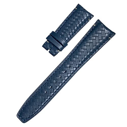 KGFCE Gewebtes Rindsleder-Uhrenarmband mit gebogenem Ende, 20 mm, 21 mm, 22 mm, passend für IWC Portugieser Pilots Echtleder-Uhrenarmband(Blue Whitout Buckle,22mm) von KGFCE