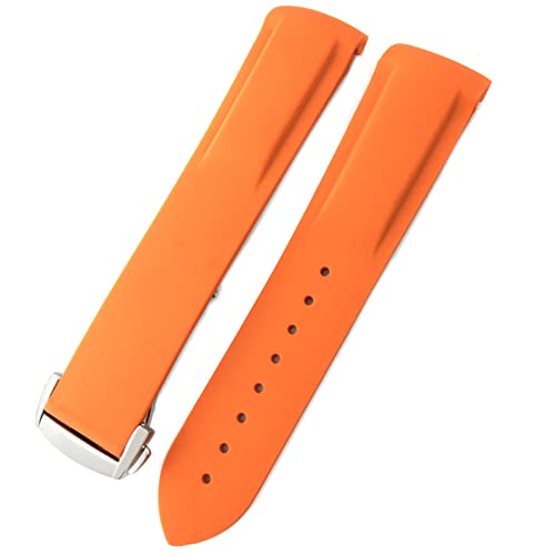 KGFCE Gummi Silikon Uhrband für Omega Seamaster mittlere Greenwich-Zeit Taucher 300 Speedmaster Hamilton 19mm 20mm 21mm 22mm Uhrengurt(Orange,19mm Rose buckle) von KGFCE
