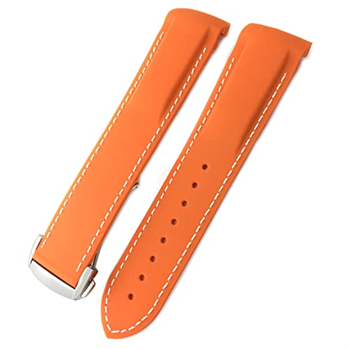 KGFCE Gummi Silikon Uhrband für Omega Seamaster mittlere Greenwich-Zeit Taucher 300 Speedmaster Hamilton 19mm 20mm 21mm 22mm Uhrengurt(Orange white,20mm Silver buckle) von KGFCE