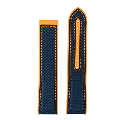 KGFCE Gummi-Silikon-Uhrenarmband Nylon-Armband für Omega Seamaster 300 Speedmaster 8900 Planet Ocean Tools 20mm 22mm Uhrenarmbänder(Blue orange-no bk,22mm) von KGFCE