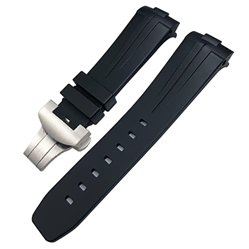 KGFCE Gummi-Uhrenarmband mit gebogenem Ende, 24 mm, passend für Panerai PAM441/1312/00111, Edelstahl-Armband mit Schmetterlingsschnalle, Silikon-Sportarmband, 24 mm, Achat von KGFCE