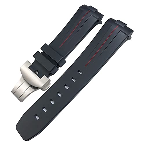 KGFCE Gummi-Uhrenarmband mit gebogenem Ende, 24 mm, passend für Panerai PAM441/1312/00111, Edelstahl-Armband mit Schmetterlingsschnalle, Silikon-Sportarmband, 24 mm, Achat von KGFCE