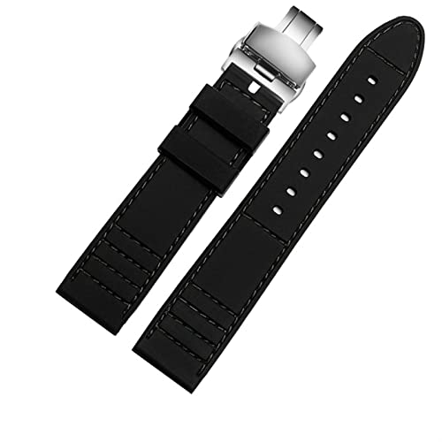 KGFCE Längerer Riemen 20mm 22 mm Silikon Sportwachenband Tauch wasserdichtes Gummi Männchen verlängert Ersatzwächter Uhr Accessorie Accessorie(Black deploy clasp,22mm) von KGFCE