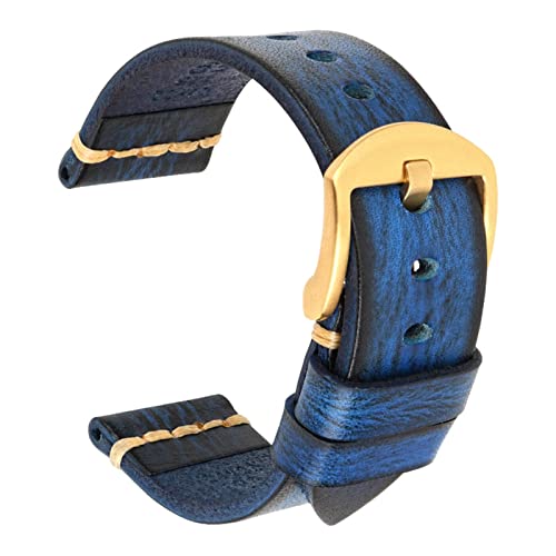 KGFCE Maikes Echtes Leder Armband Für Galaxy Uhr Band 20mm 22mm 24mm Uhr Band Tissote Timex Omega Handgelenk armbänder(Deep Blue-Gold,24mm) von KGFCE