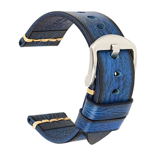 KGFCE Maikes Echtes Leder Armband Für Galaxy Uhr Band 20mm 22mm 24mm Uhr Band Tissote Timex Omega Handgelenk armbänder(Deep Blue-Silver,22mm) von KGFCE