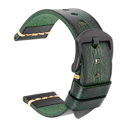 KGFCE Maikes Echtes Leder Armband Für Galaxy Uhr Band 20mm 22mm 24mm Uhr Band Tissote Timex Omega Handgelenk armbänder(Field Green-Black,22mm) von KGFCE