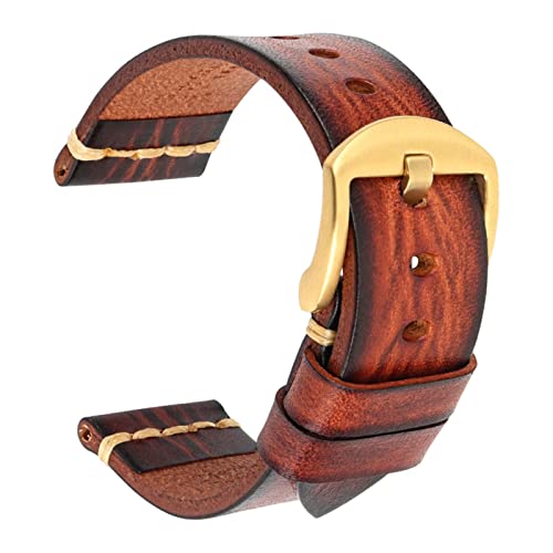 KGFCE Maikes Echtes Leder Armband Für Galaxy Uhr Band 20mm 22mm 24mm Uhr Band Tissote Timex Omega Handgelenk armbänder(Natural Brown-Gold,20mm) von KGFCE