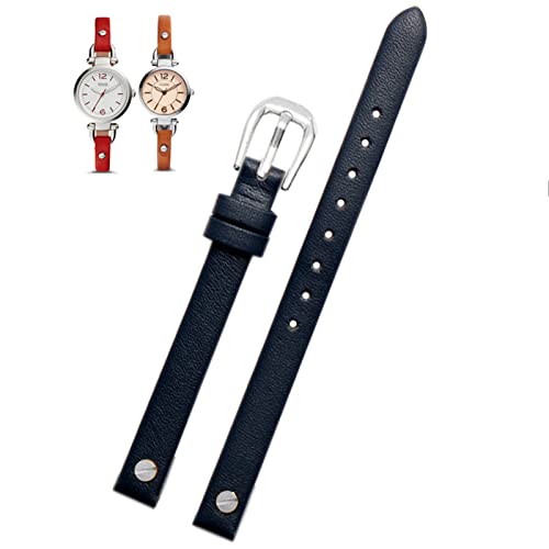 KGFCE Mode echtes Leder -Uhrband für Fossilien ES4340 ES4119 ES4000 3745 3861 4026 Frauen Armband Armband 8mm mit Schraube(Blue silver) von KGFCE