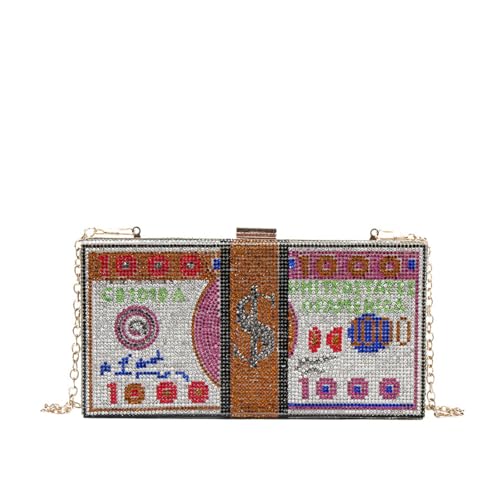 KGFCE Modische trendige Dollar-Tasche Strass Kette Schulter Messenger Bag Handytasche, champagnerfarben, Einheitsgröße von KGFCE