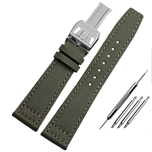 KGFCE Nylon Watch Band Für Iwc Portugiesisch-Pilot-Serie 20mm 21mm 22mm Armbanduhr Band Leinwand Armband Blaues Blaugrün Uhrengurt(B-armygreen-silver,22mm) von KGFCE