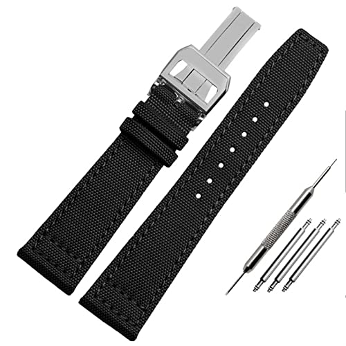 KGFCE Nylon Watch Band Für Iwc Portugiesisch-Pilot-Serie 20mm 21mm 22mm Armbanduhr Band Leinwand Armband Blaues Blaugrün Uhrengurt(B-black-silver,21mm) von KGFCE