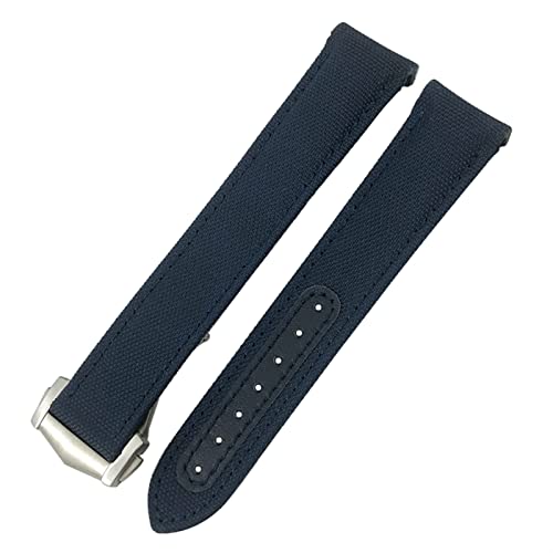 KGFCE Nylon Watchband 19mm 20mm 21mm Pass Für Omega Seamaster Diver 300 AT150 Planet Ozean Gebogenes Ende Blaues Leinwand Stoff Uhrengurt(Blue blue,19mm) von KGFCE