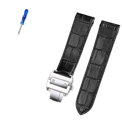 KGFCE Premium-Lederarmbandzubehör für Cartier Santos 100 Herren- und Damenlederarmband 20 mm 23 mm(Black Silver Buckle,23mm) von KGFCE