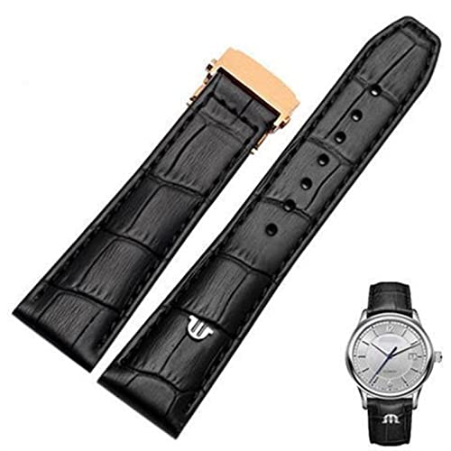 KGFCE Schwarzbraunes 20mm 22mm Echtleder-Armband, für Maurice Lacroix Uhrenarmband mit Faltschließe(Black rose gold,20mm) von KGFCE
