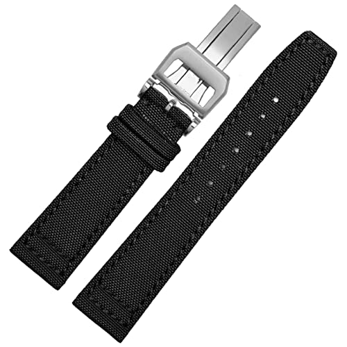 KGFCE Zum Iwc Pilot Spitfire Timezone Topgun Riemen Grüne Schwarze Gürtel Armbanduhr 20mm 21 mm 22 mm Nylon Canvas Stoff Uhrenband(Black folding,22mm) von KGFCE