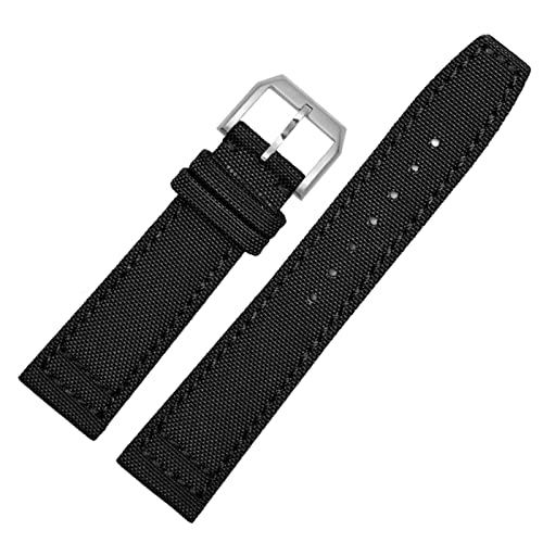 KGFCE Zum Iwc Pilot Spitfire Timezone Topgun Riemen Grüne Schwarze Gürtel Armbanduhr 20mm 21 mm 22 mm Nylon Canvas Stoff Uhrenband(Black pin clasp,20mm) von KGFCE