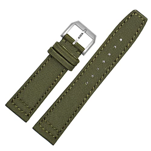 KGFCE Zum Iwc Pilot Spitfire Timezone Topgun Riemen Grüne Schwarze Gürtel Armbanduhr 20mm 21 mm 22 mm Nylon Canvas Stoff Uhrenband(Green pin clasp,21mm) von KGFCE