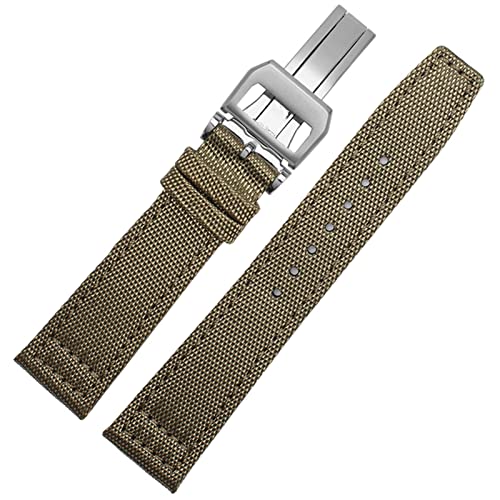 KGFCE Zum Iwc Pilot Spitfire Timezone Topgun Riemen Grüne Schwarze Gürtel Armbanduhr 20mm 21 mm 22 mm Nylon Canvas Stoff Uhrenband(Khaki folding,22mm) von KGFCE