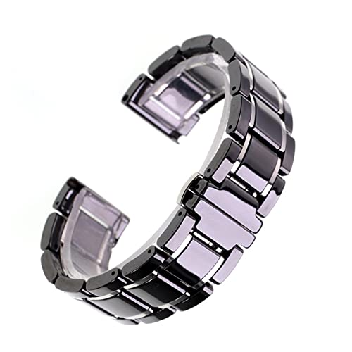KGFDSGDS 14 15 16 17 18 19 20 21 22 23 24 mm Luxus-Universal-Keramikband Weiß Schwarz Roségold Herren Damenuhrenarmband Armbandgürtel (Bandfarbe: Schwarz und Silber, Bandbreite: 16 mm) von KGFDSGDS