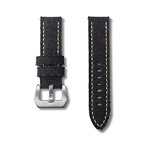 KGFDSGDS Canvas-Uhrenarmbänder, Schnellverschluss, Premium-Denim, KHAKI, zweiteilige Uhrenarmbänder, matte Stahlschnalle, 20 mm, 22 mm, 24 mm (Bandfarbe: Blau, Bandbreite: 20 mm) von KGFDSGDS