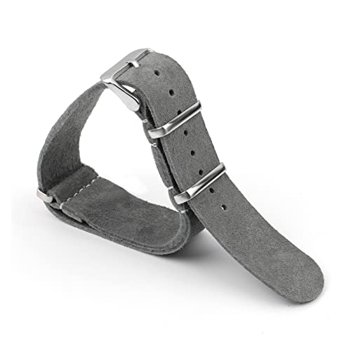 KGFDSGDS Uhrenarmband, Wildleder, weiches Uhrenarmband, Edelstahl, quadratische Schnalle, Ersatzarmband für das Handgelenk, 18 mm, 20 mm, 22 mm, 24 mm (Bandfarbe: Grau, Bandbreite: 24 mm) von KGFDSGDS