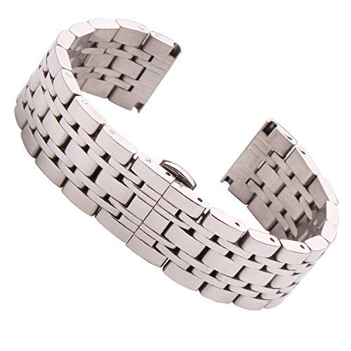 KGFDSGDS Uhrenarmband 18 mm 20 mm 22 mm Edelstahl-Uhrenarmband Silber poliert Herren-Luxus-Ersatz-Metall-Uhrenarmband-Zubehör (Farbe: Silber, Größe: 18 mm) von KGFDSGDS