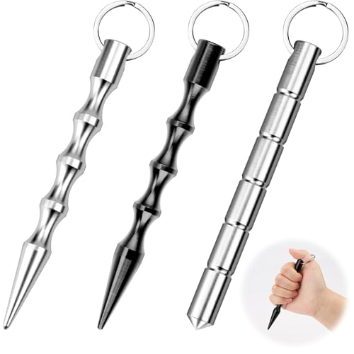 3 Stk Schlüsselanhänger Set Schlagring Selbstverteidigung Kubotan Selbstverteidigung Waffen Legal Frauen Self Defense Weapons Keychain Verteidigungs Waffen Selbstschutz für Frauen Notfallhammer Abwehr von KGGZKG