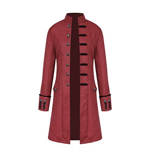 Herren Jacke Frack Mittelalter Gothic Steampunk Gehrock Mantel Halloween Karneval Cosplay Kostüm (as3, age, free_size, Rot, 2XL) von KGIHPC