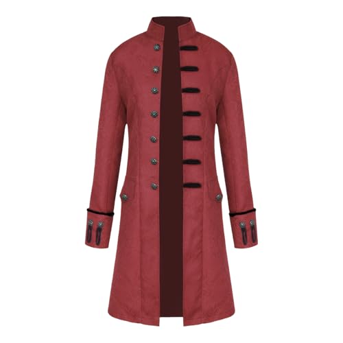 Herren Jacke Frack Mittelalter Gothic Steampunk Gehrock Mantel Halloween Karneval Cosplay Kostüm (as3, age, free_size, Rot, L) von KGIHPC