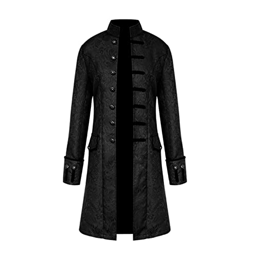 Herren Jacke Frack Mittelalter Gothic Steampunk Gehrock Mantel Halloween Karneval Cosplay Kostüm (as3, age, free_size, Schwarz, 2XL) von KGIHPC