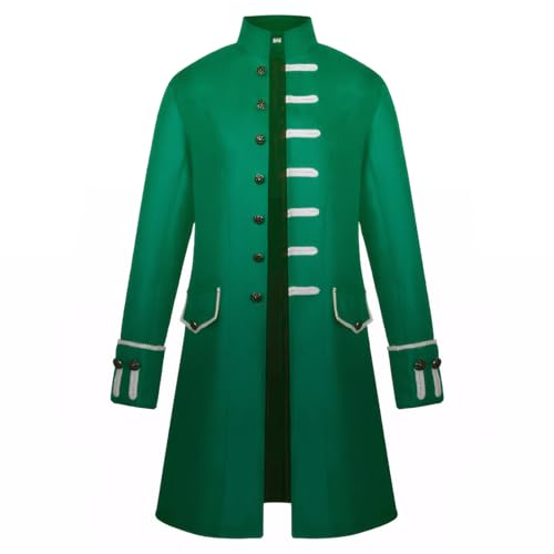 Herren Steampunk Mantel Halloween Frack Jacke, Mittelalter Vintage viktorianischen Gothic Frack, Halloween Karneval Cosplay Kostüm (Grün, 3XL) von KGIHPC