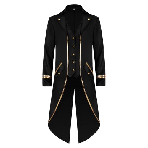 KGIHPC Herren Vintage Gothic Frack Mittelalter Renaissance Steampunk Jacke Gehrock Kostüm für Halloween, Schwarz , 4XL von KGIHPC