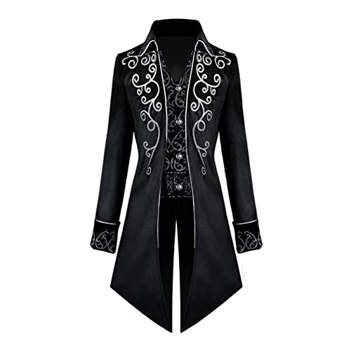 KGIHPC Herren Vintage viktorianischen Gothic Frack Viking Renaissance Mittelalter Renaissance Steampunk Jacke Halloween Kostüme (as3, age, free_size, Schwarz, 2XL) von KGIHPC