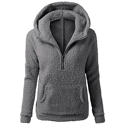 Damen Teddy-Fleece Kapuzenpullover Fleece Pullover mit Kapuze Teddy Hoodie Oversize Kuschelpulli Plüsch Sweatshirt mit Fell Kuschelpullover Flauschig Teddypullover Winter Winterpullover Warm Pulli von KGLHTYU