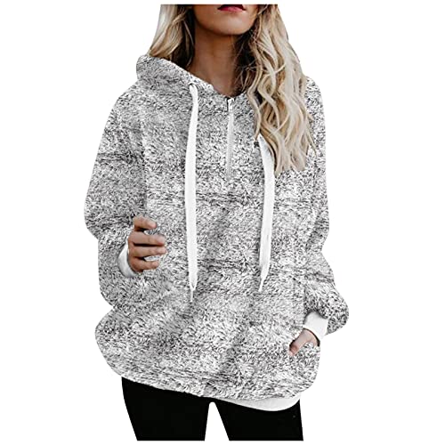 Damen Teddy-Fleece Kapuzenpullover Fleecepulli Oversize Teddy Hoodie Kuschelpulli Flauschig Sweatshirt mit Fell Kuschelpullover Plüsch Teddypullover mit Kapuze Winter Winterpullover Warm Pulli von KGLHTYU