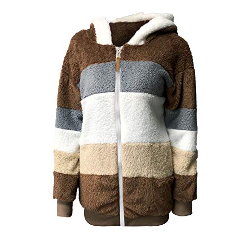 KGLHTYU Damen Teddy-Fleece Kapuzenpullover Fleece Pullover mit Kapuze Teddy Hoodie Oversize Kuschelpulli Plüsch Sweatshirt mit Fell Kuschelpullover Flauschig Teddypullover Winter (Brown-1, XXXL) von KGLHTYU