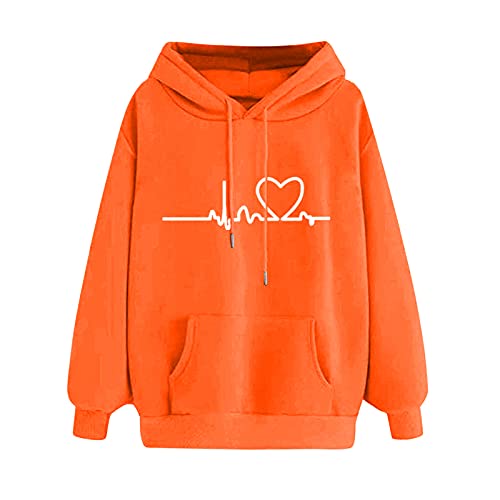 KGLHTYU Hoodie Damen Herbst mit Kapuze Kapuzenpullover Langarm Pullover Oversize Hoody Sweatshirt Lässige Kapuzenpulli,2 Arten Von Einfachen Druckstilen,Viele Farben Sind Verfügbar,Gelb,S-XXL von KGLHTYU