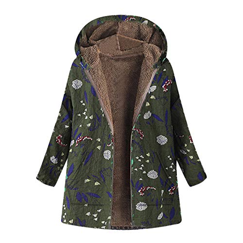 KGLHTYU Mantel Damen Winter: Wintermantel Lang Winterparka Gefüttert Steppmantel Leicht mit Kapuze Blumendruck Daunenmantel Warm Samtjacke Pelzmantel Winterjacke Hybridjacke Trenchcoat Oberbekleidung von KGLHTYU