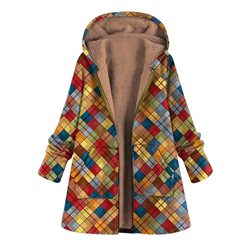 Plüschmantel Damen Teddy Lang Teddymantel mit Kapuze Mädchen Fleecejacke Fleecemantel Plüschjacke Wintermantel Winterjacke Herbstjacke Fleece Plüsch Mantel Herbst Jacke Mantel Kapuzenjacke S-XXL von KGLHTYU