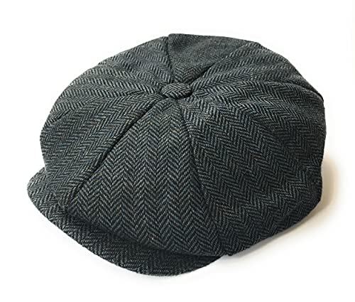 KGM Accessories Herring Bone Panel Baker Boy Newsboy Flat Cap - Herren Caps, blau, Large von KGM Accessories