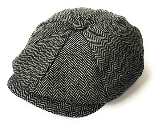 KGM Accessories Herring Bone Panel Baker Boy Newsboy Flat Cap - Herren Caps, grau, Medium von KGM Accessories