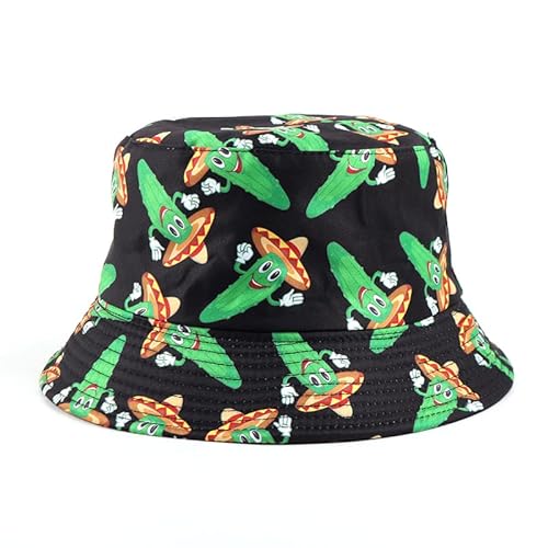 Coole Pickle Gurken-Stil Print Festival Bucket Hut, Mexikanischer Sombrero schwarz, One size von KGM